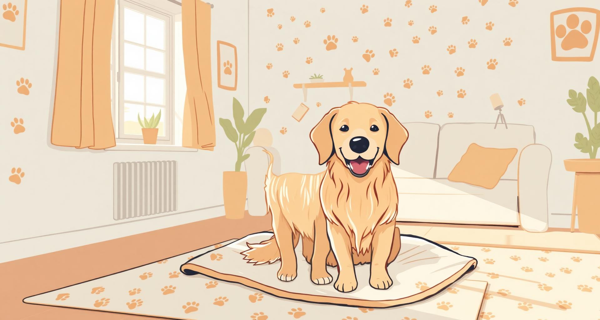 Happy golden retriever in a cozy room